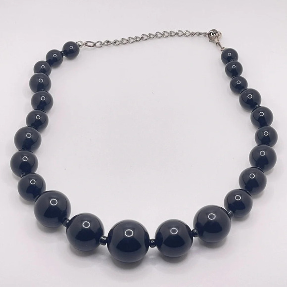 BLACK BEADED VINTAGE LUCITE CHUNKY MARCO NECKLACE - Picture 1 of 3